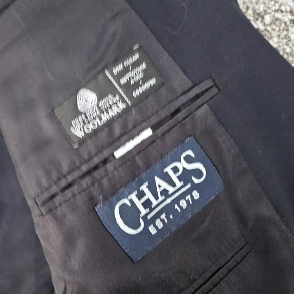 Chaps Men Blazer Black Sport Coat Wook jacket Gold Tone Button Size 42L - Picture 10 of 12